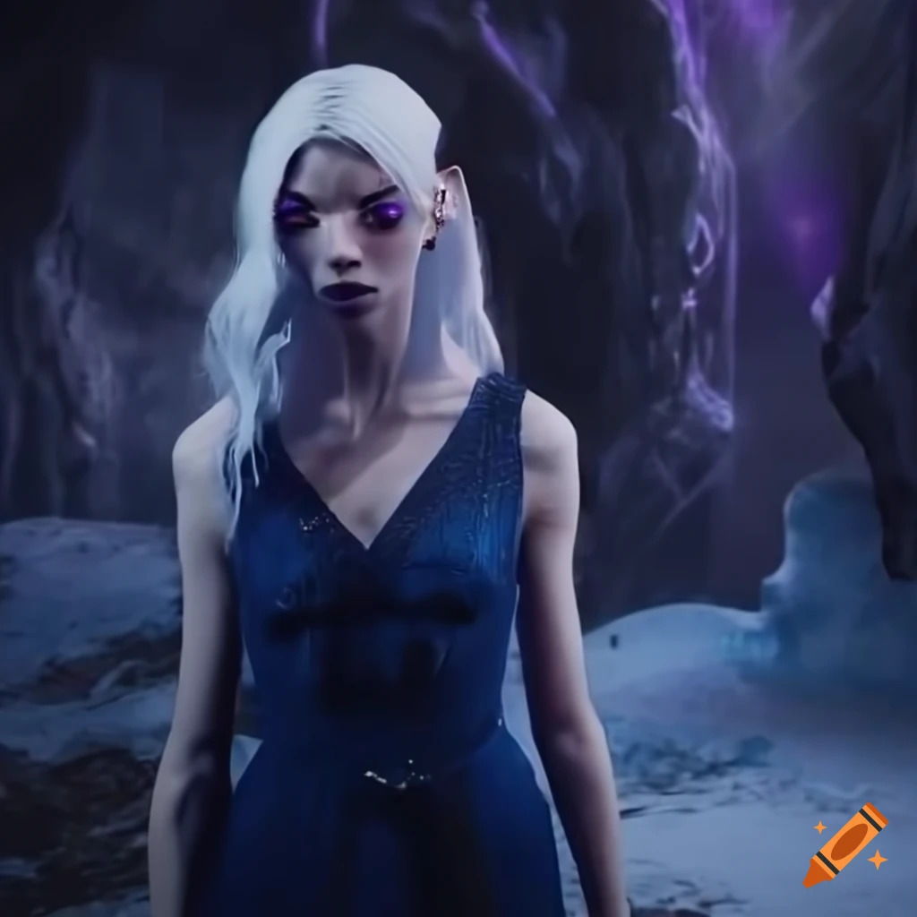Digital Art Of A Dark Blue Skinned Alien Girl With Purple Eyes And White Hair On Craiyon 