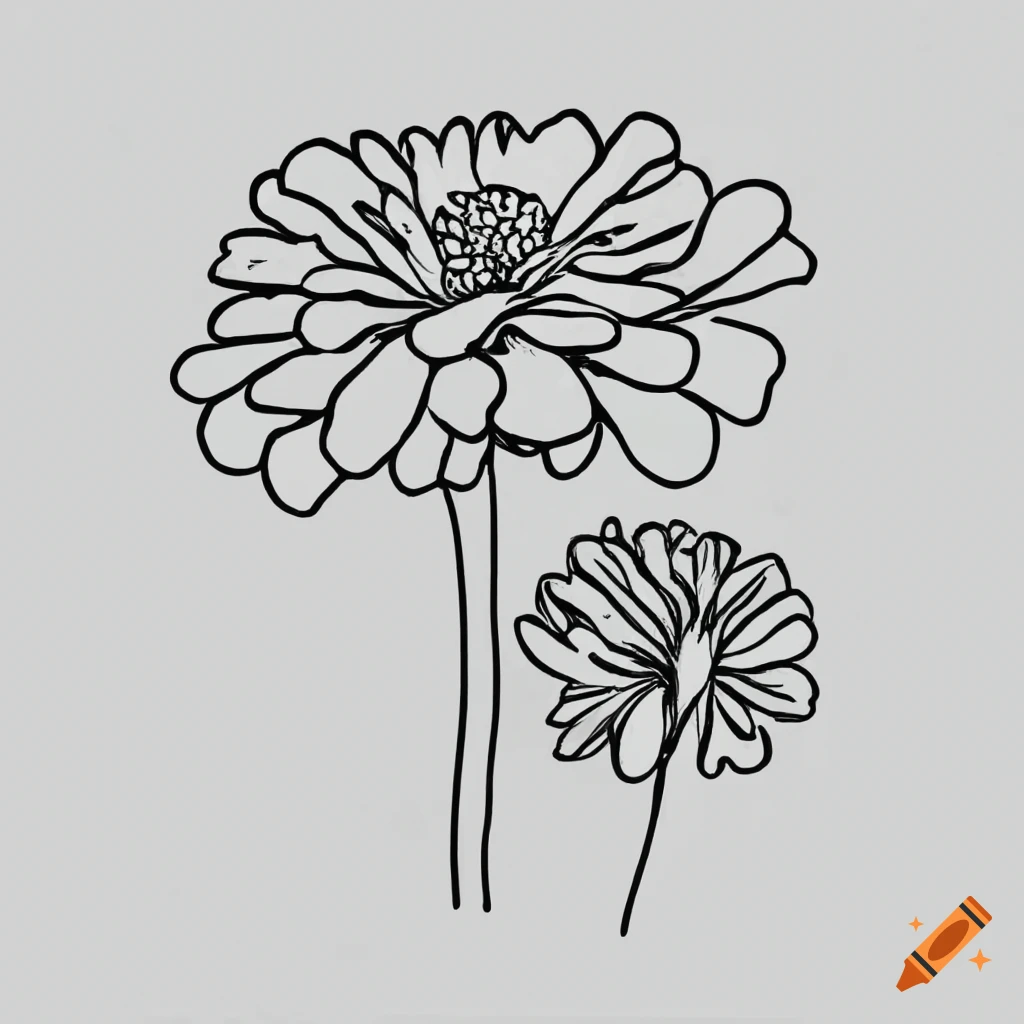 Pink Hand Drawn Marigold Flower Isolated on White Background. ~ Clip Art  #235530335