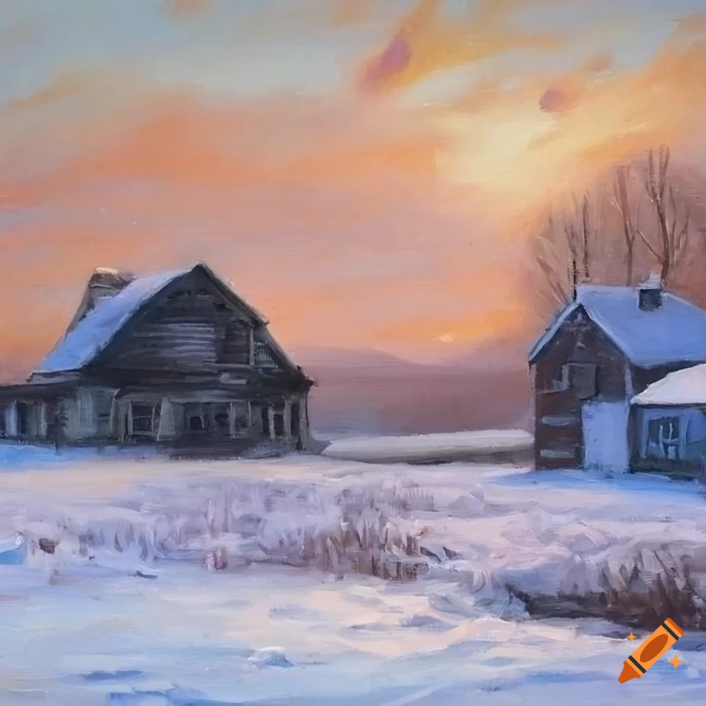 oil-painting-of-a-snowy-morning-at-a-rural-farm-house