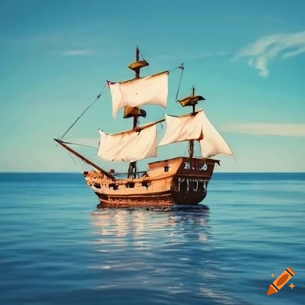 picture of a pirate ship on a sunny beach