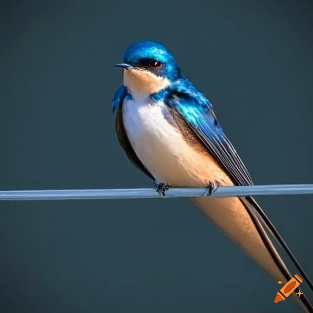 Tree swallow perched on a wire at midnight on Craiyon