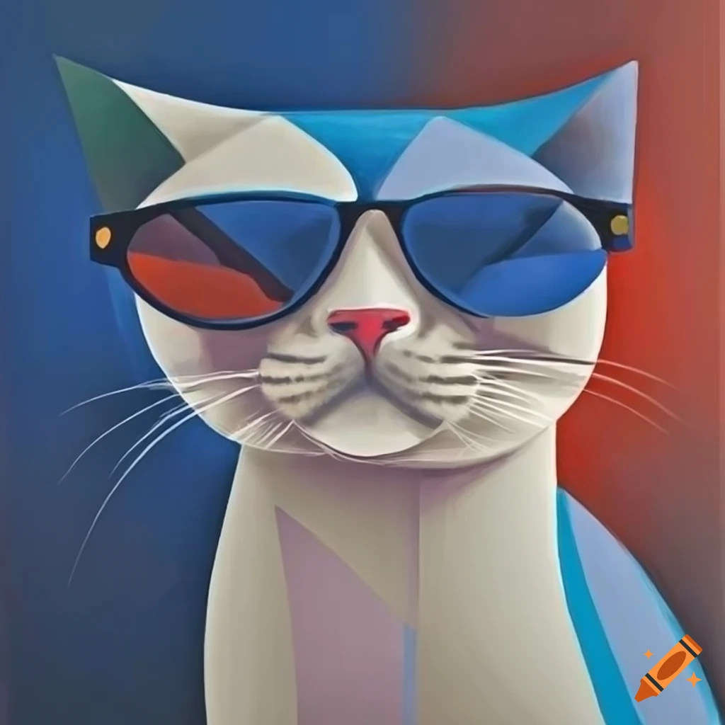 cubist artwork of a cat wearing sunglasses