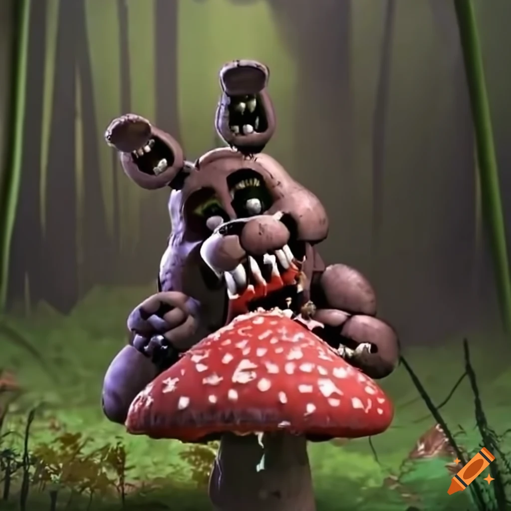 Bonnie eating a mushroom in the forest