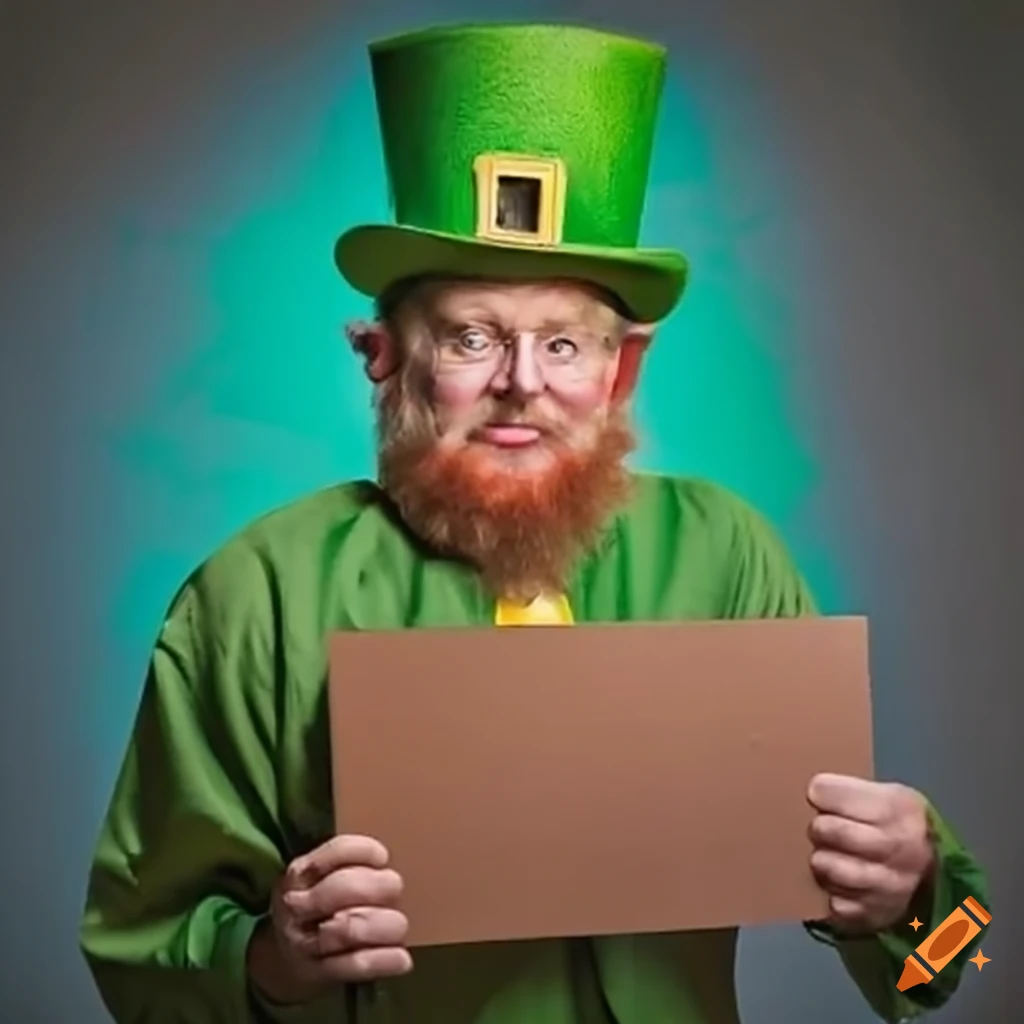 humorous leprechaun with a sign saying "GAME TIME"