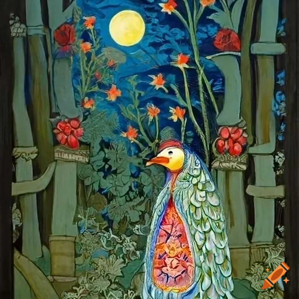 illustration-of-mother-goose-in-a-peacock-cloak-on-craiyon