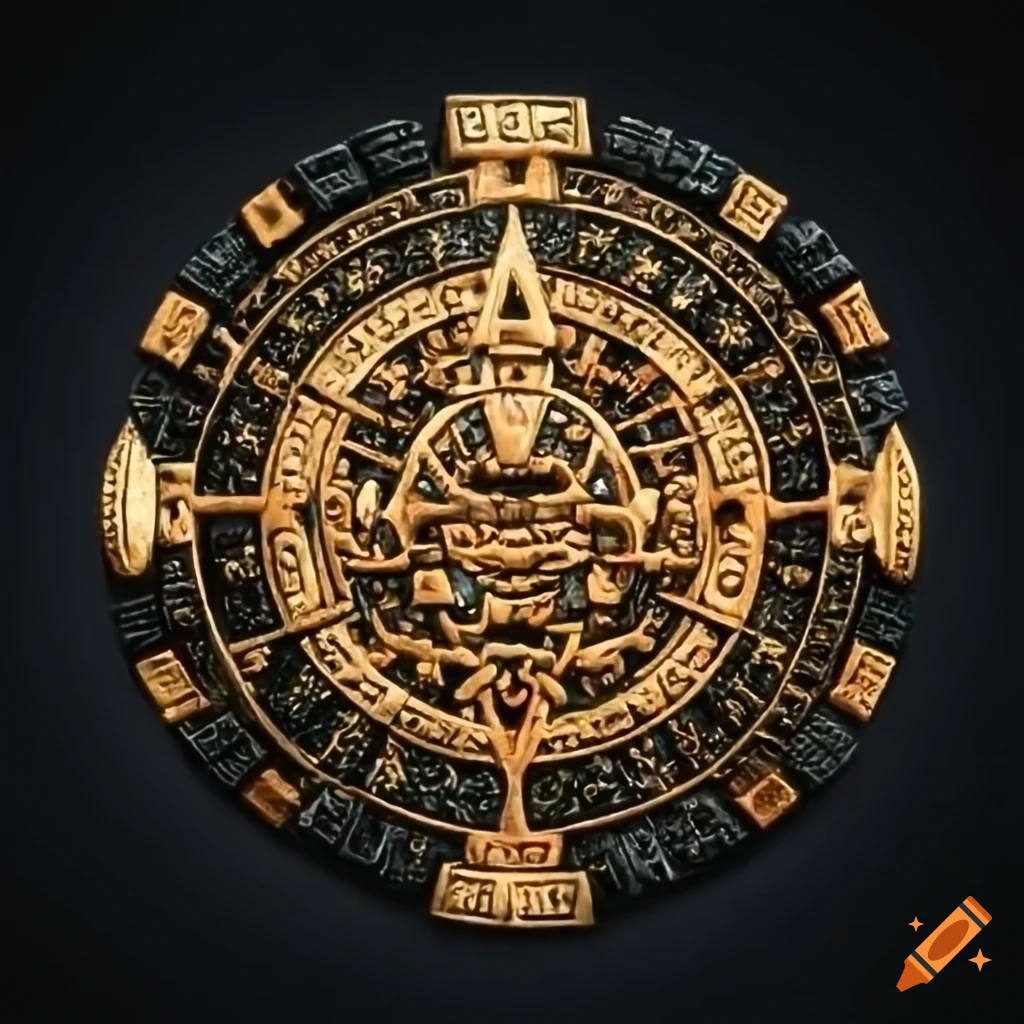 Gold And Obsidian Ancient Aztec Calendar On Craiyon