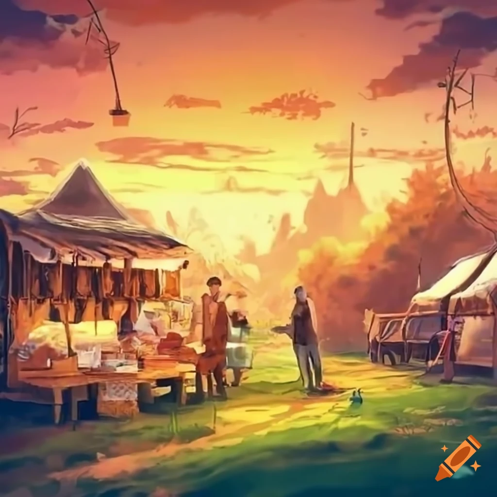 fantasy farmers market with wagons and stalls
