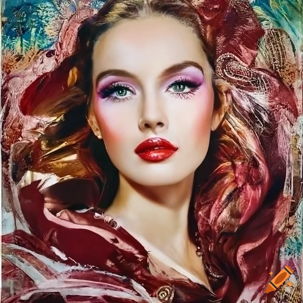 Head and shoulders portrait of a young goddess with intense gaze and