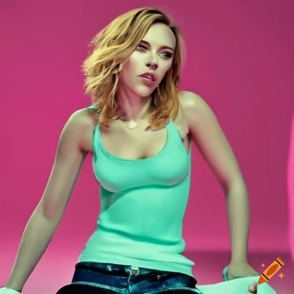 Scarlett Johansson In Green Tank Top And White Boots 3701