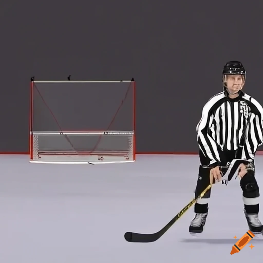 Image of a hockey referee scoring a goal