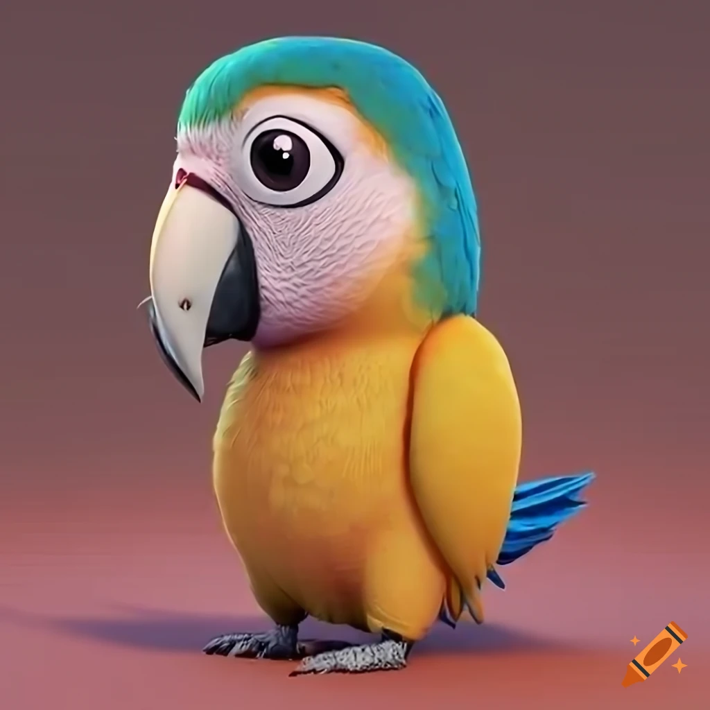 3d ara ararauna bird in cute pixar style on Craiyon