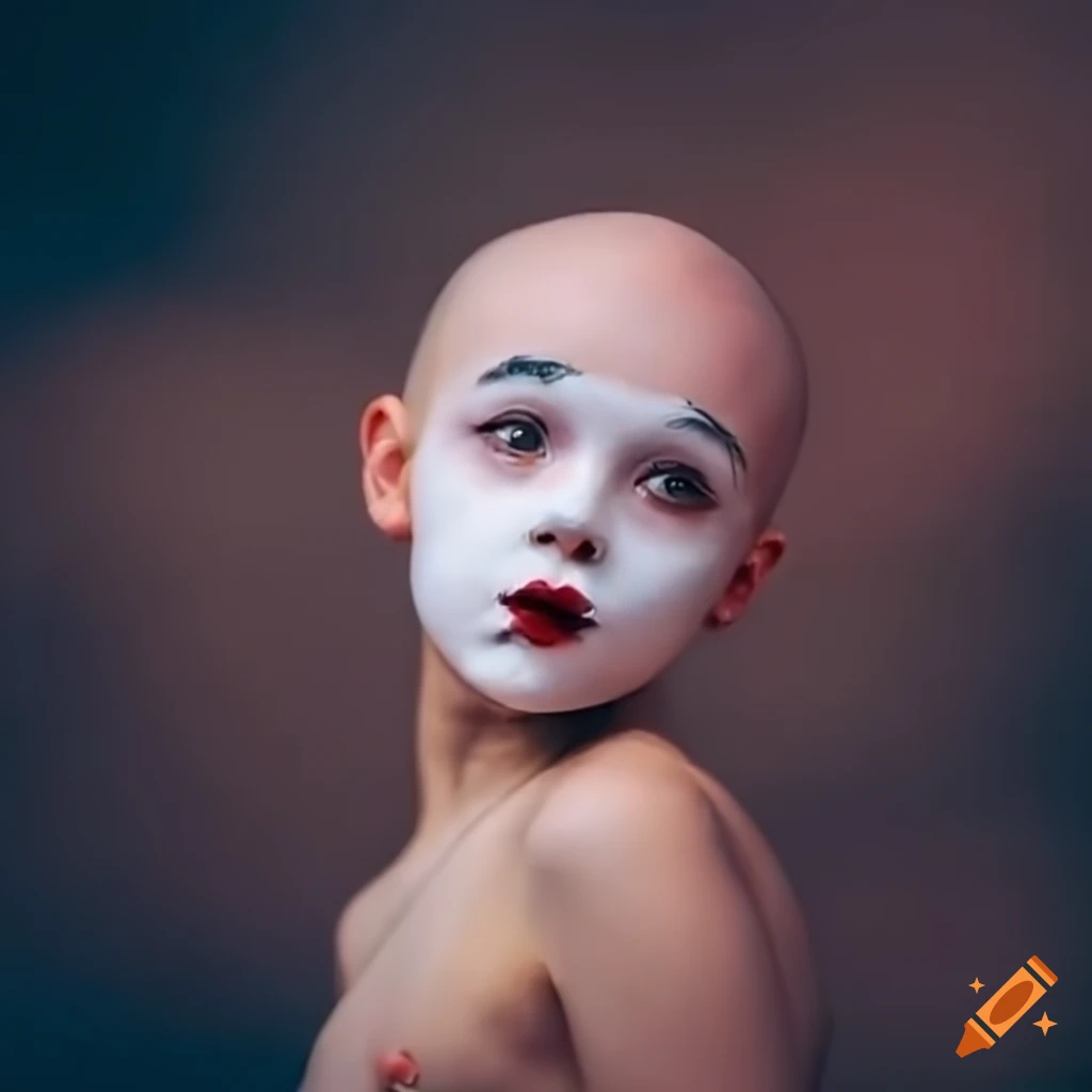 art of a mime girl with a flying cupid