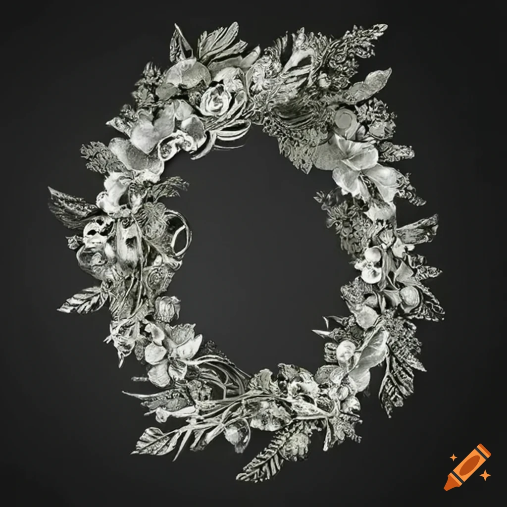 silver ornamental arch with wreath of leaves