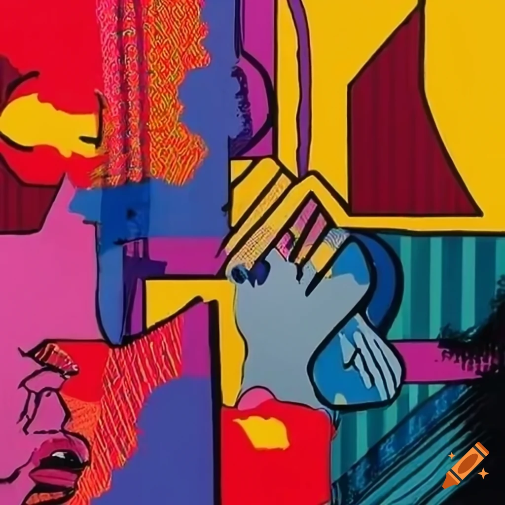 Abstract art inspired by Warhol and Lichtenstein on Craiyon