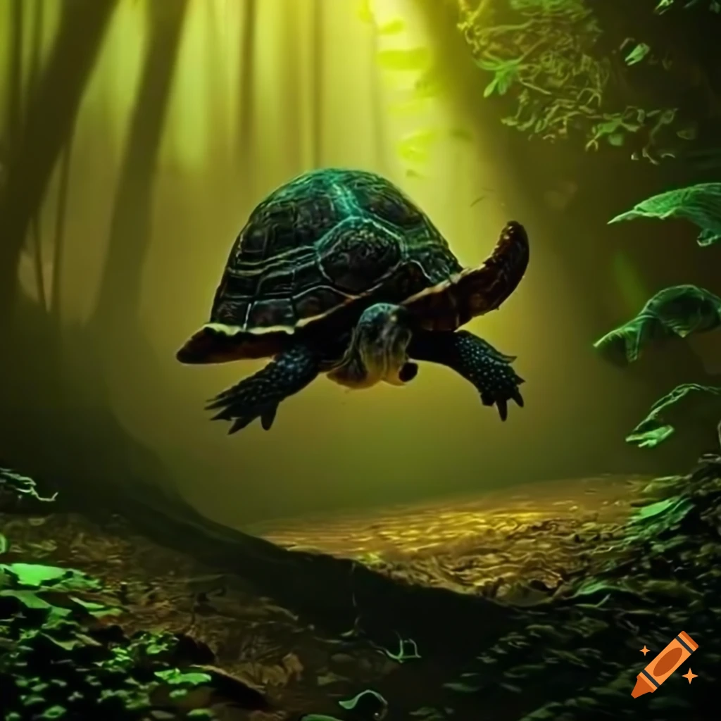 cinematic-image-of-a-running-turtle-in-a-lush-forest-on-craiyon