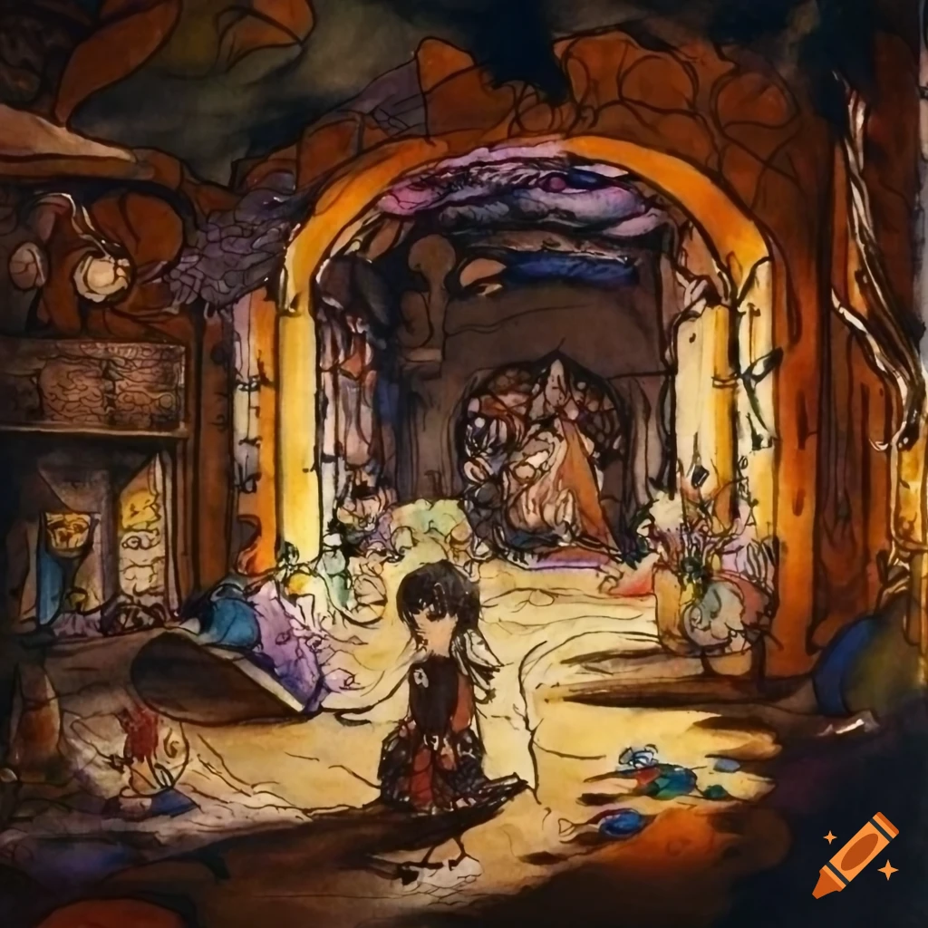 Final Fantasy cantina concept art by Yoshitaka Amano