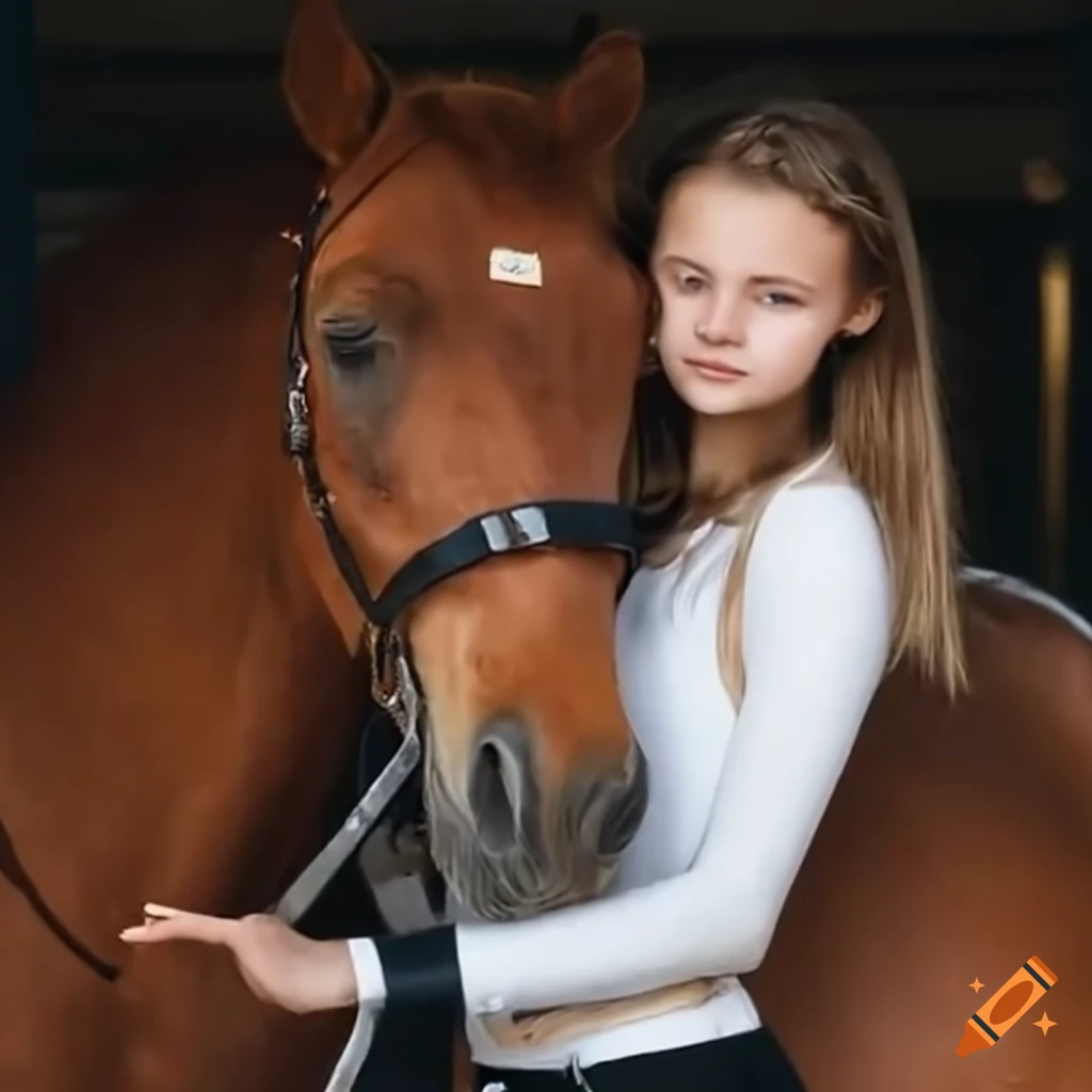 teenage girl with horse riding competition outfit