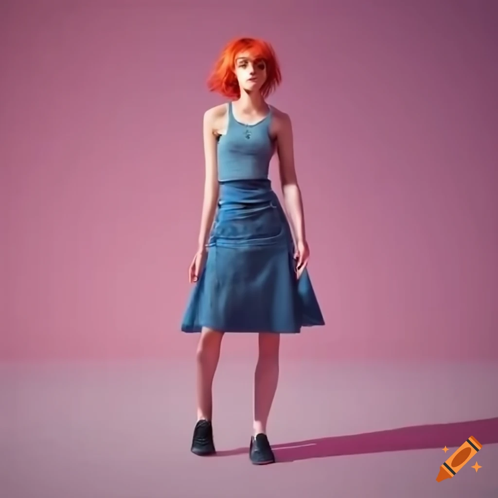 Woman with red bob haircut and stylish outfit on Craiyon