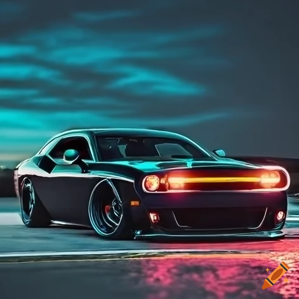 HD image of a modified black Challenger on a highway