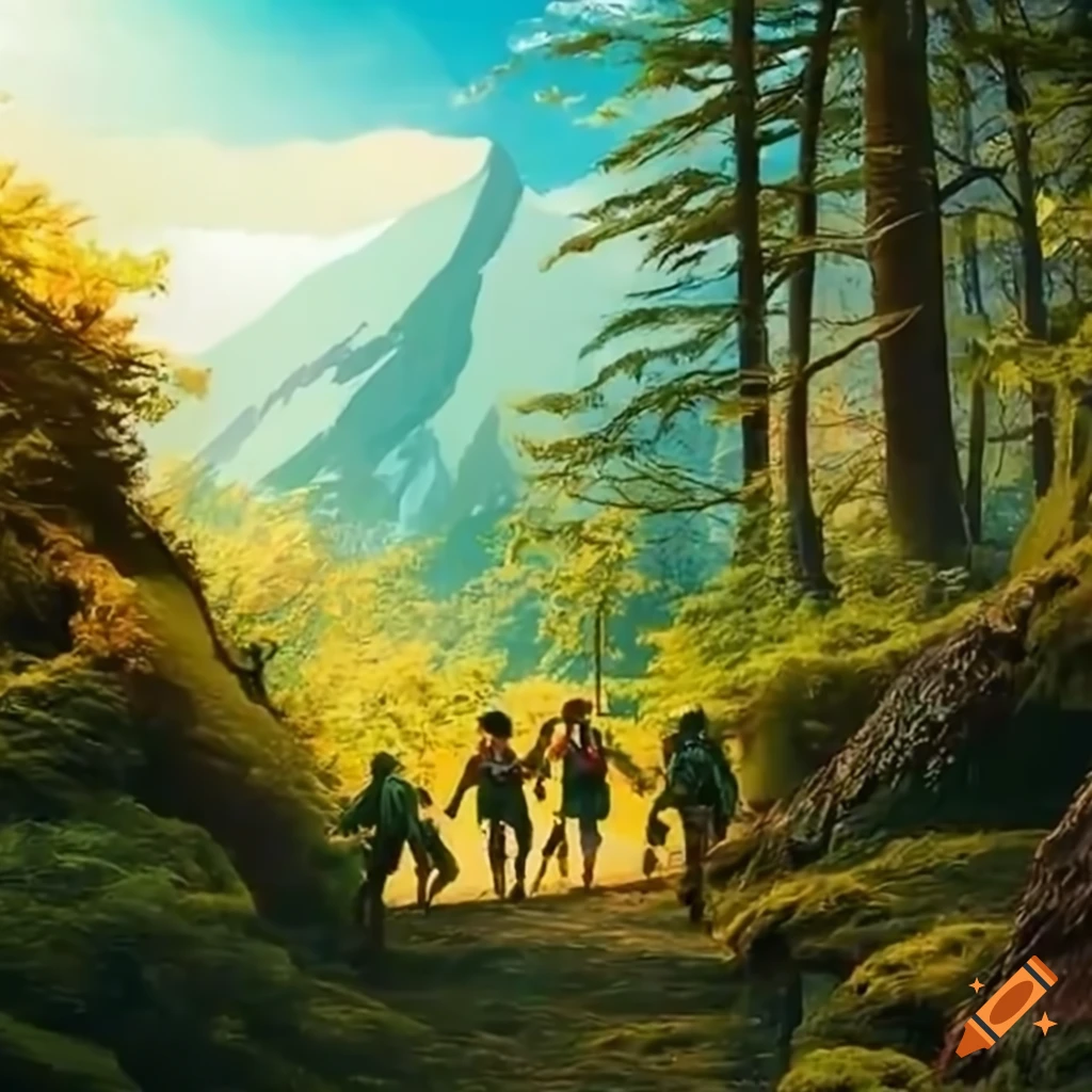 grupo de Boy Scouts caminando en la montaña