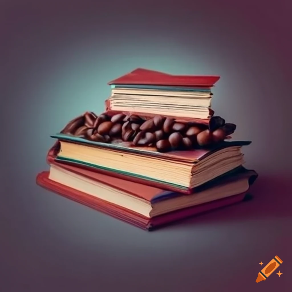 Coffee beans and books on a table on Craiyon