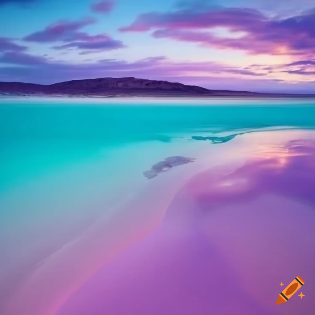 photo d'une plage de sable violet et mer turquoise
