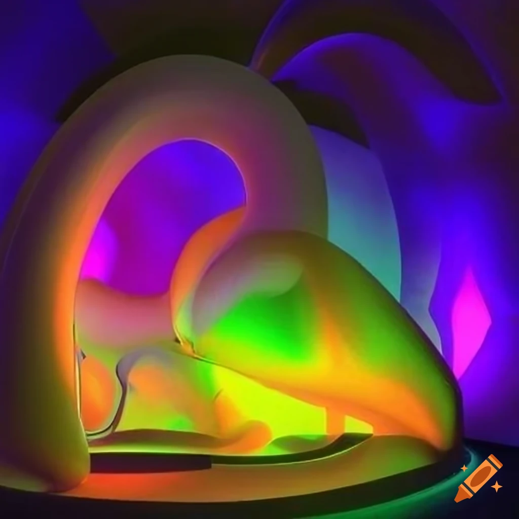 Strking abstract sculpture in opalescent colors on Craiyon