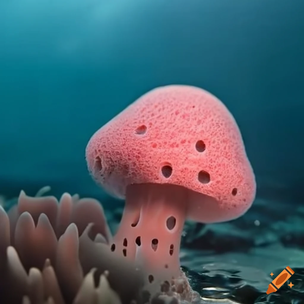 mushroom-shaped sponge in water