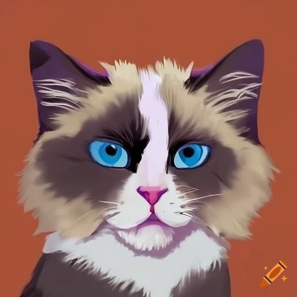 Digital painting of a playful bicolor ragdoll cat on Craiyon