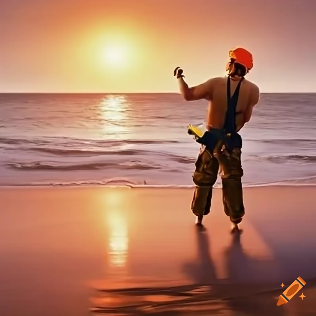 handyman at work on the beach