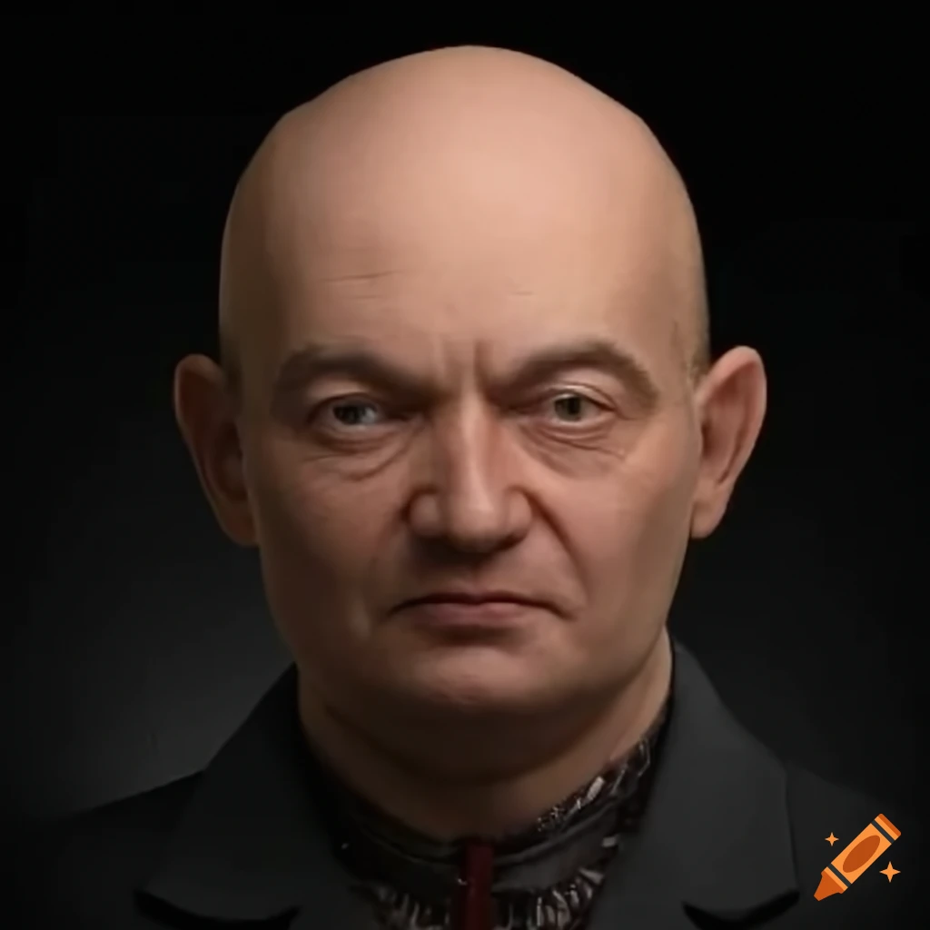portrait of bald gangster with gold necklace