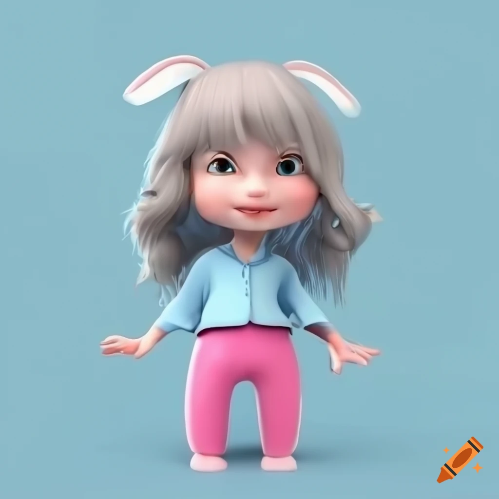 3D illustration. Cheerful Bunny Girl 3D cartoon character. Bunny Girl is  listening to a song on her cellphone. Bunny girl smiled while following the  music she was listening to. 3D cartoon character
