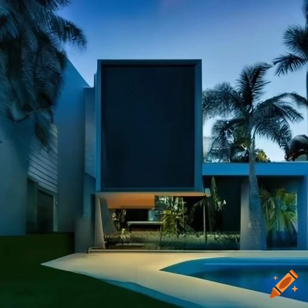 sleek modern house surrounded by palm trees