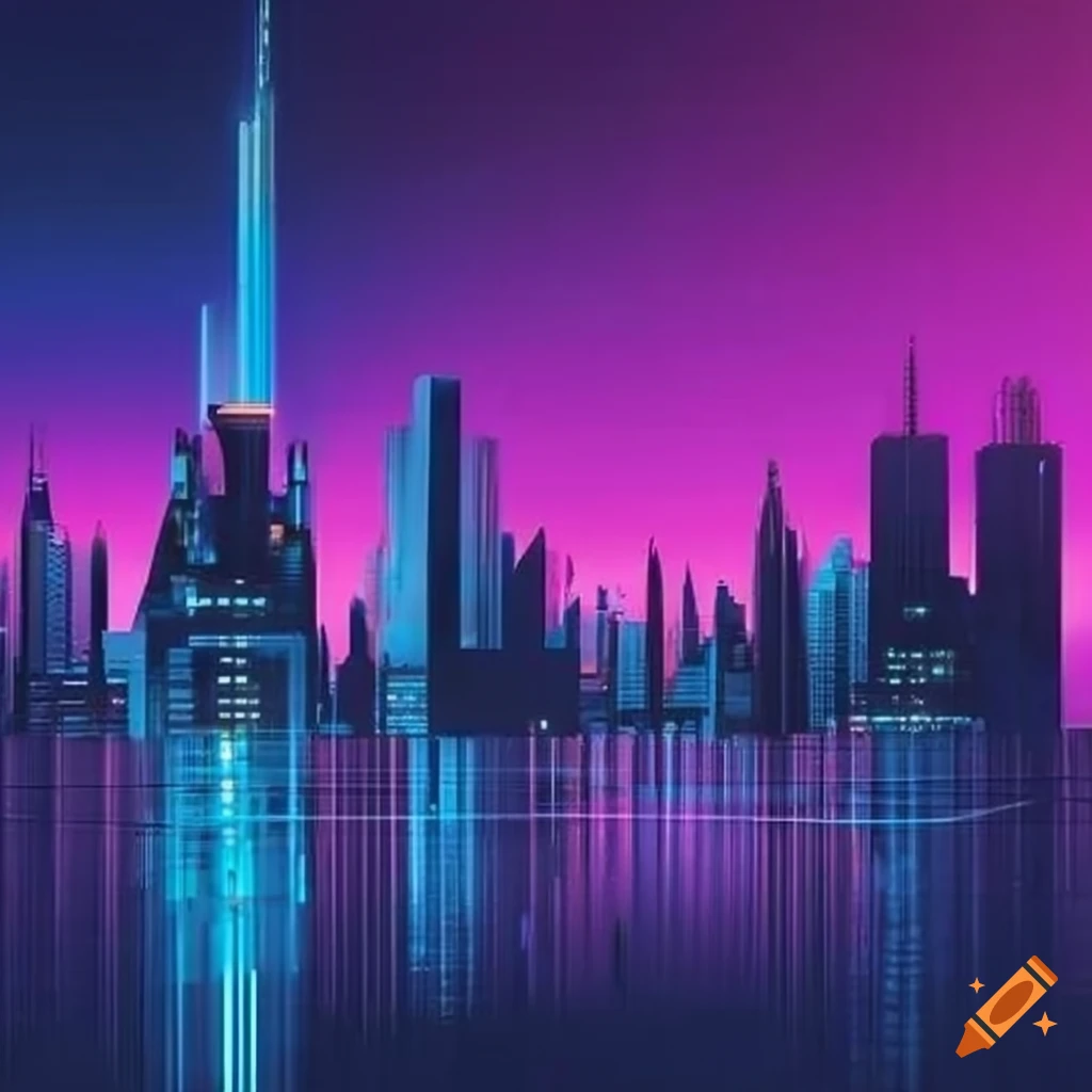 vibrant neon-lit futuristic cityscape