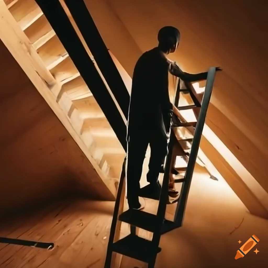 man climbing ladder into an attic