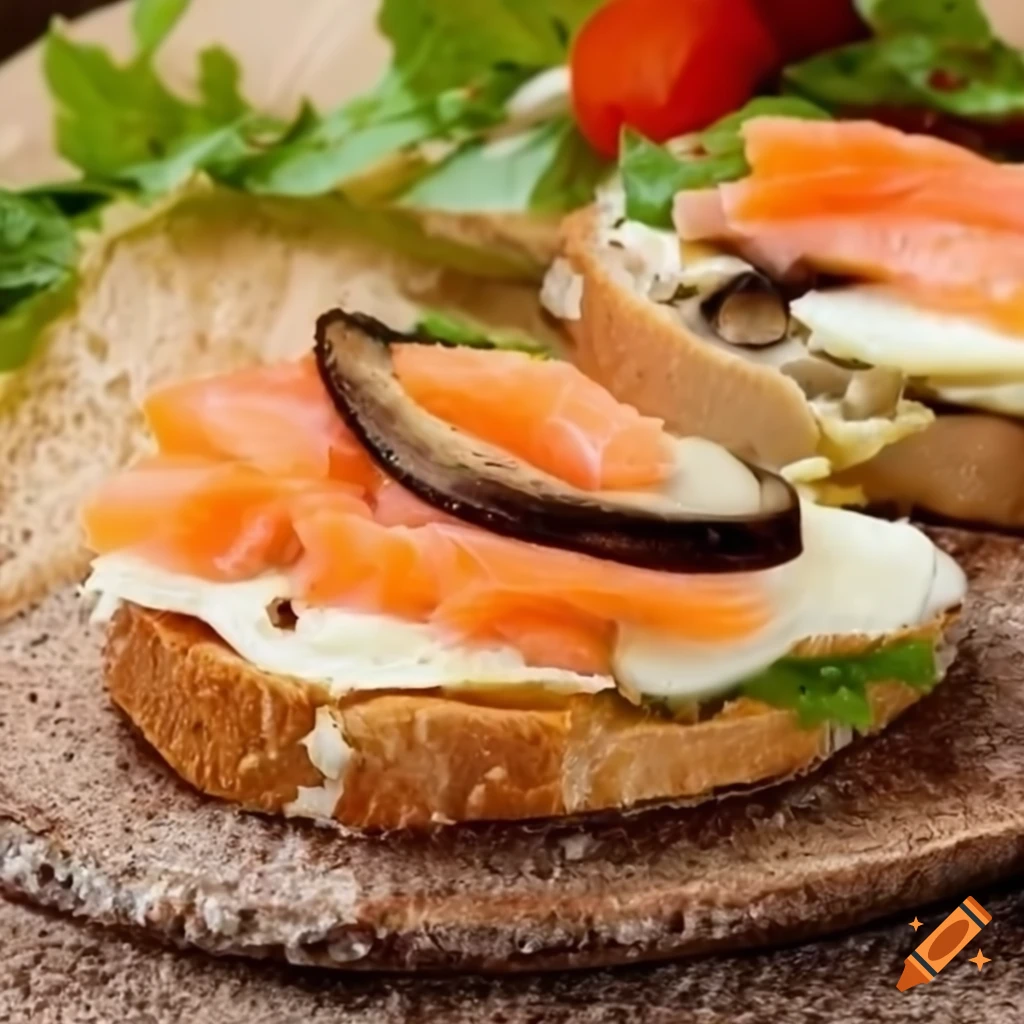 delicious salmon and mushroom sandwich