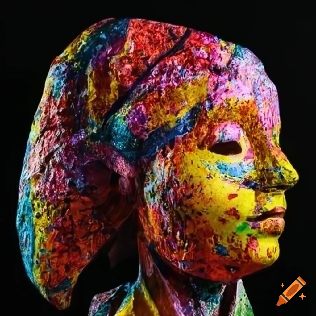 sculpture of colorful origami figures in intricate detail