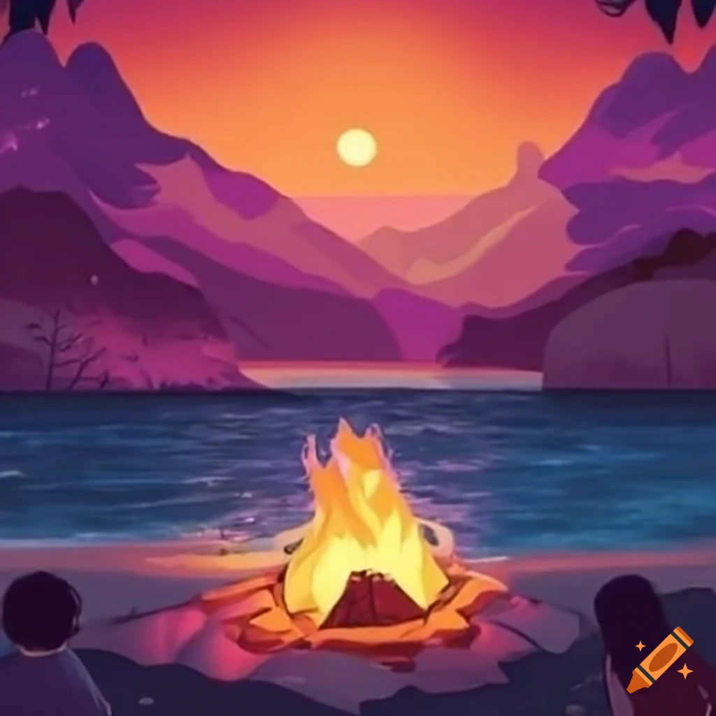 youths enjoying a beach bonfire and conversation