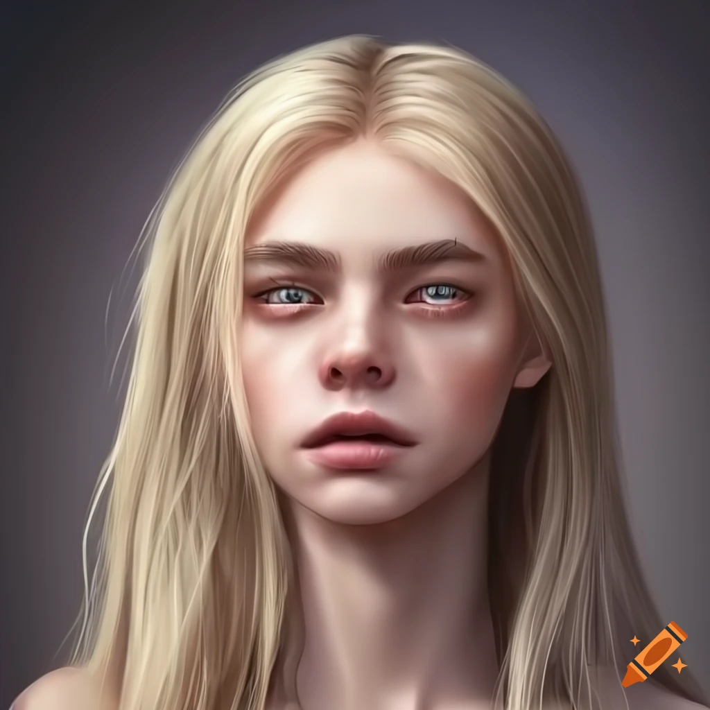 detailed photorealistic portrait of an androgynous person with long blonde hair