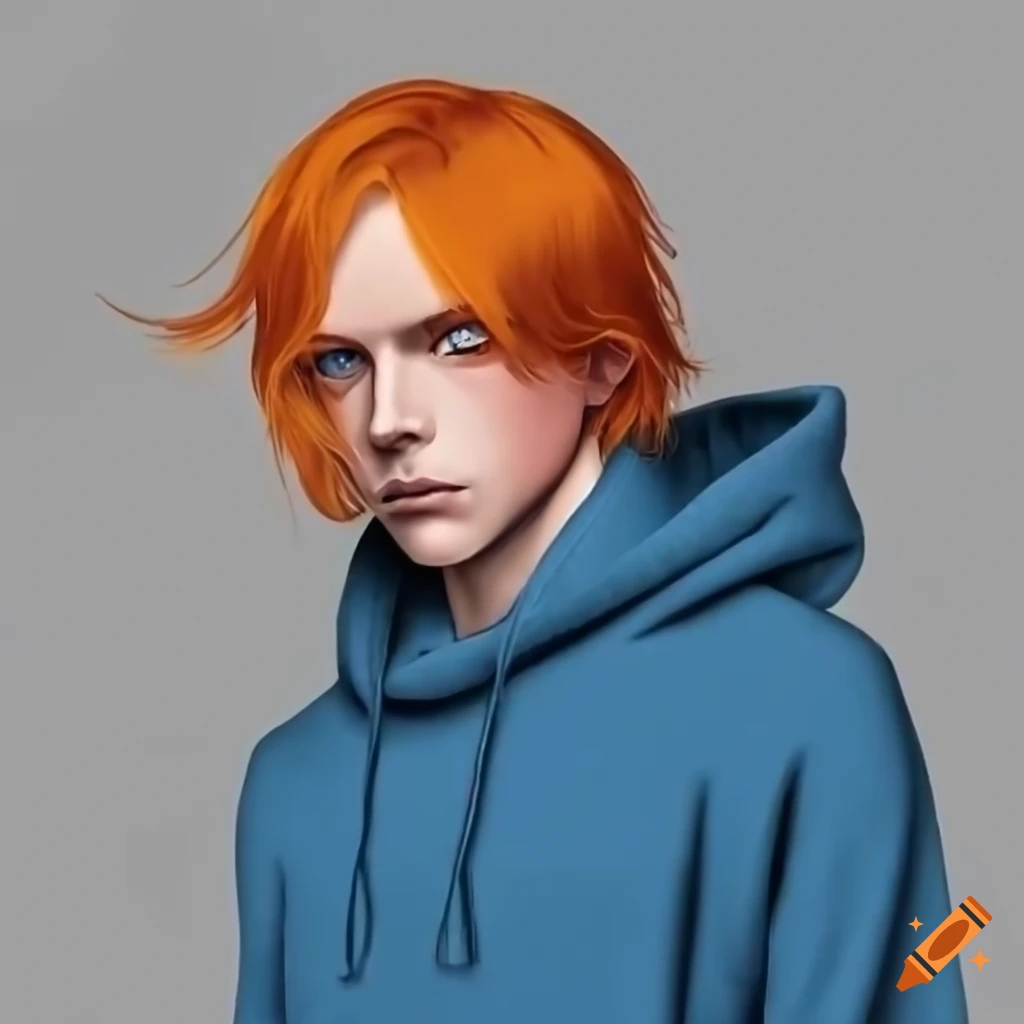 Portrait of a stylish guy wearing a blue hoodie and a top hat on Craiyon