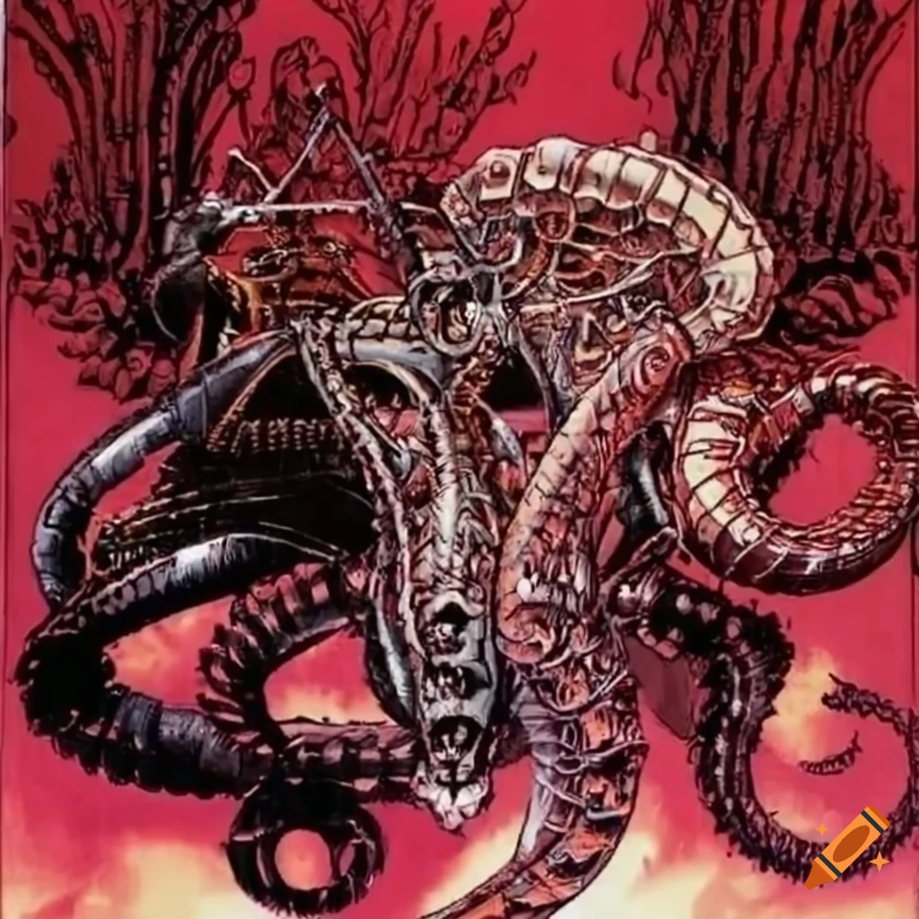 biomechanical Japanese retrofuturistic artwork