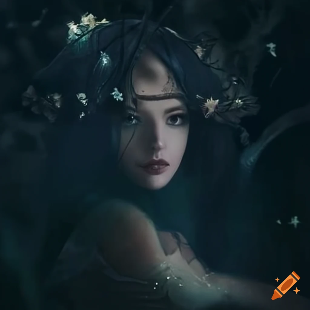 image of a gamine witch dancing under the moonlight