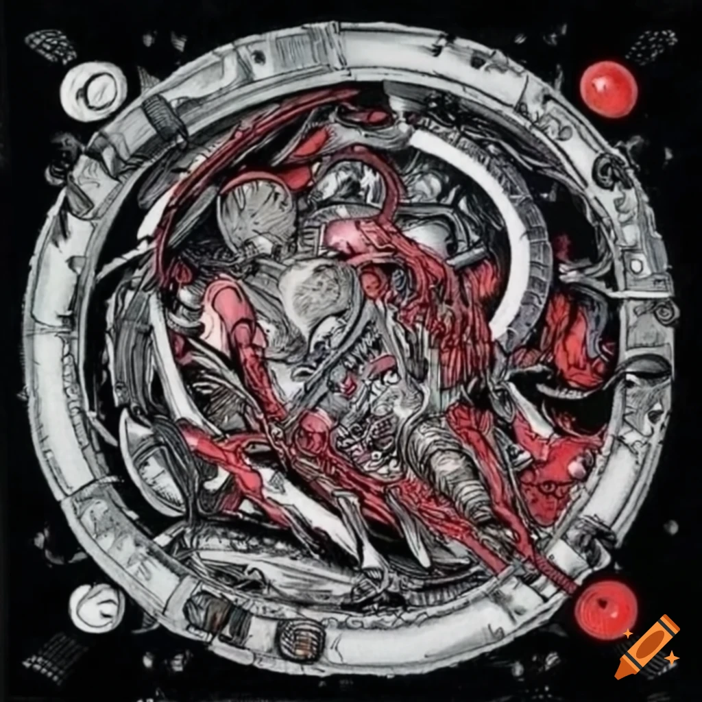 biomechanical Japanese retrofuturistic artwork