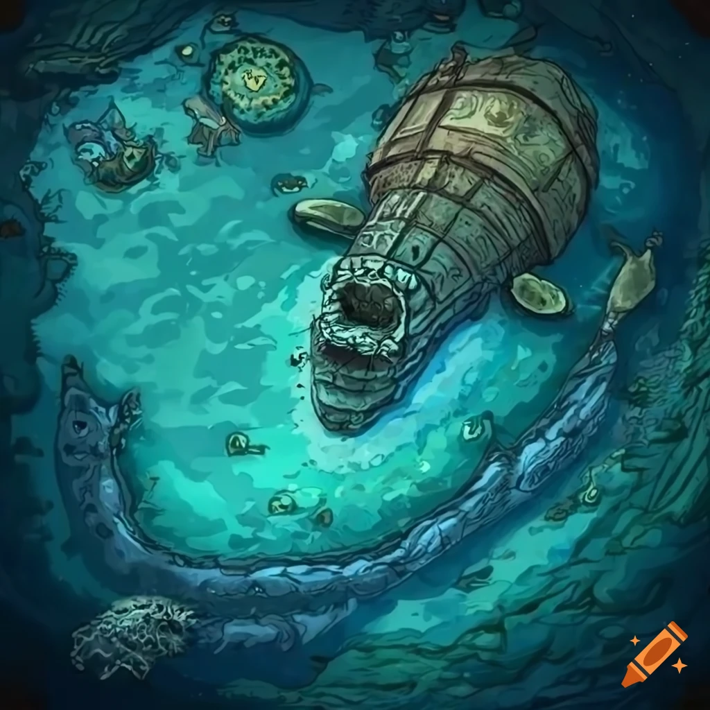 Detailed underwater battlemap for d&d game on Craiyon