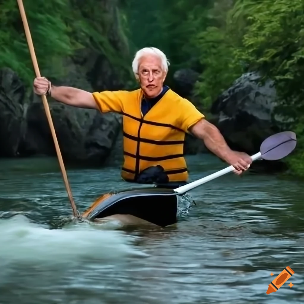 Roger Stone kayaking between mountains