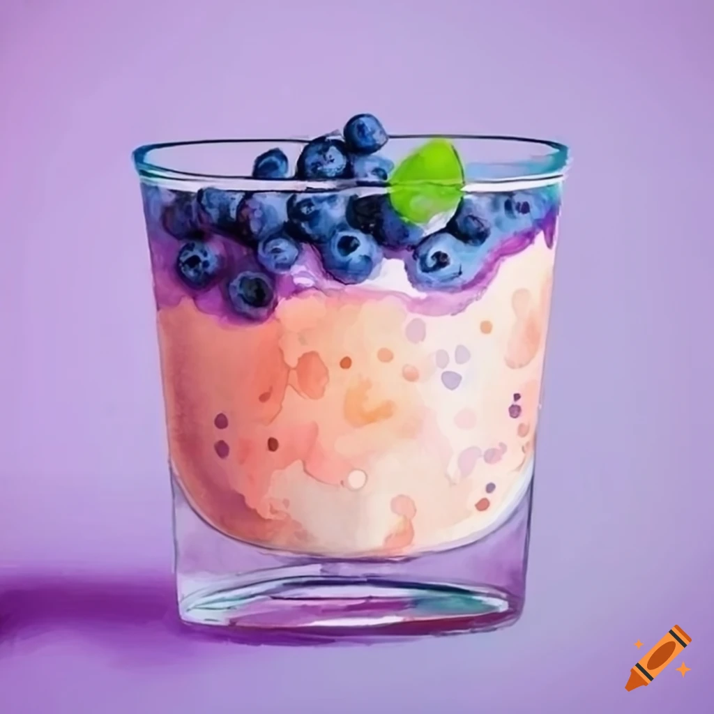 Watercolor Of A Blueberry Dessert In A Tumbler Glass Watercolor Of A Blueberry Dessert In A Tumbler Glass