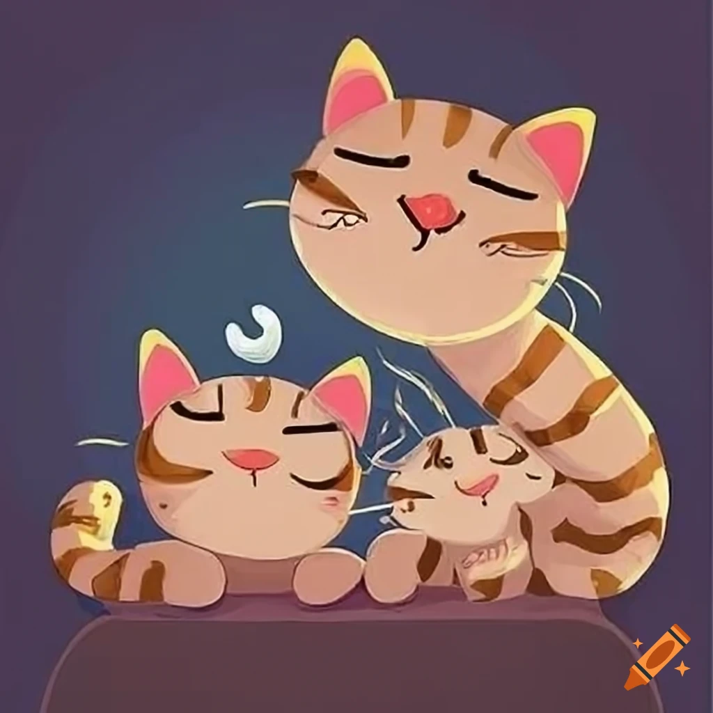 cartoon wall art of cuddling cats