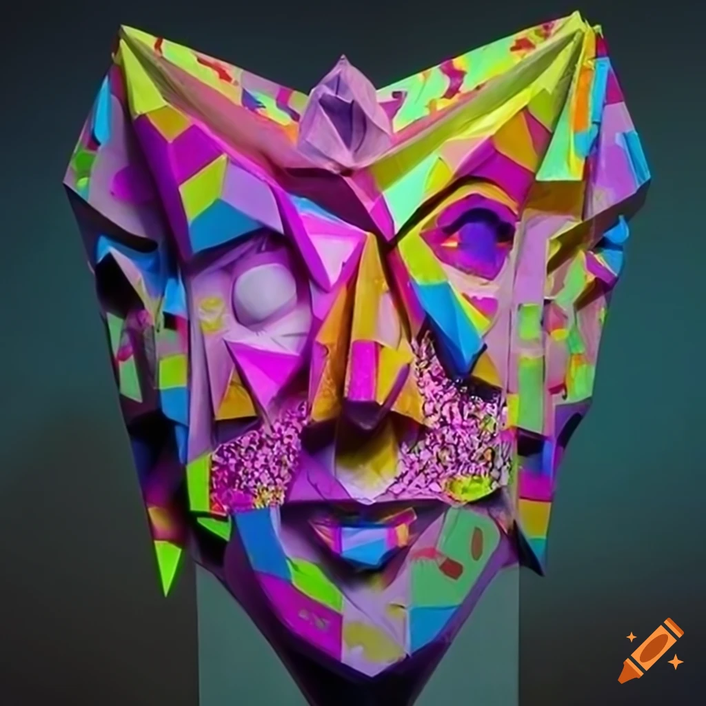 Sculpture of colorful origami figures with intricate details on Craiyon