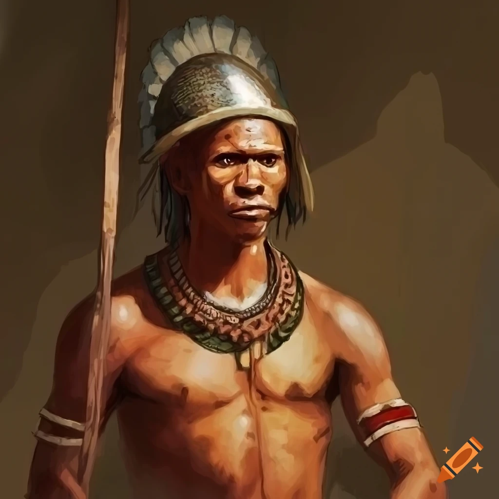 Bushman warrior in bronze age inspired armor on Craiyon