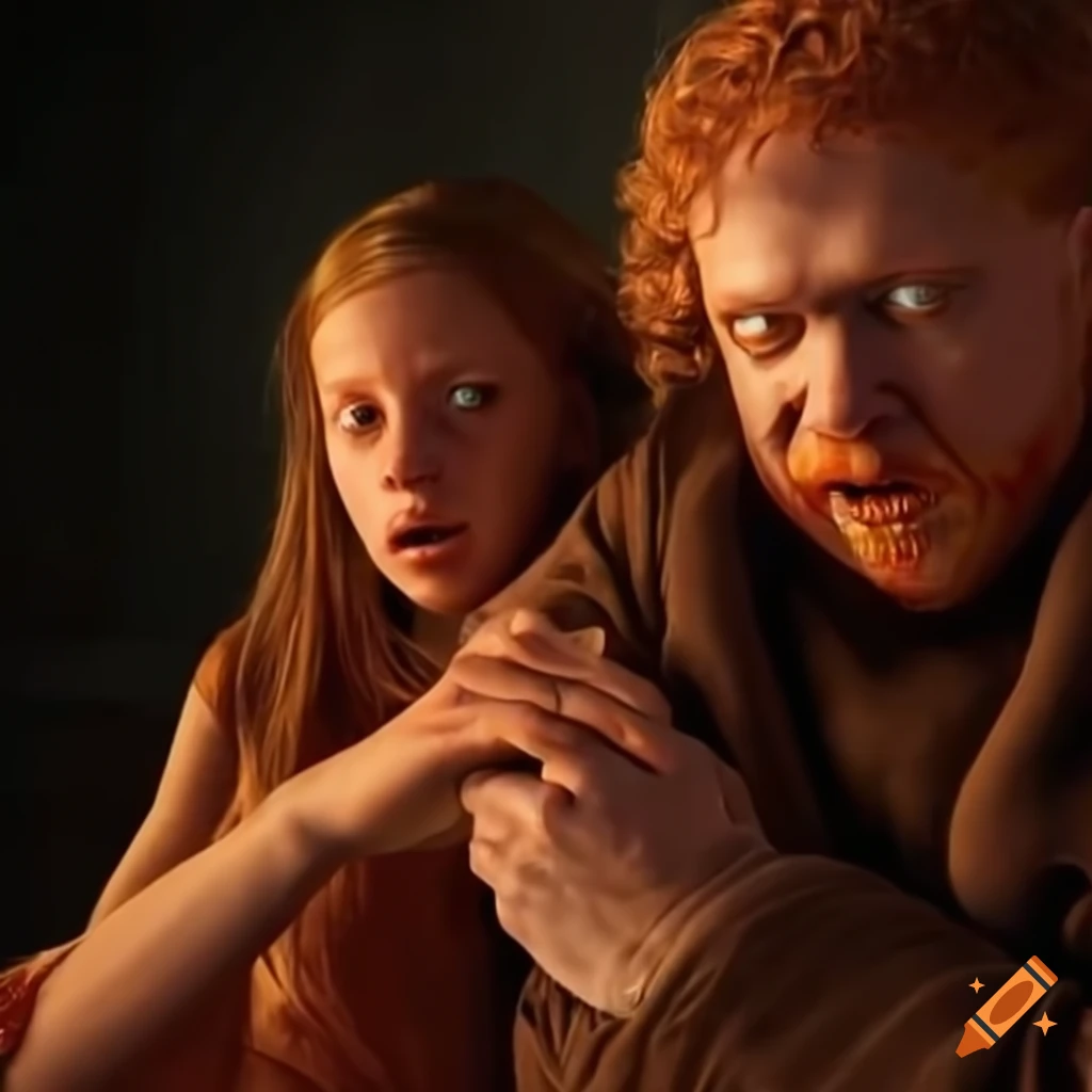 disturbing scene of a conversation between a ginger man and a young girl